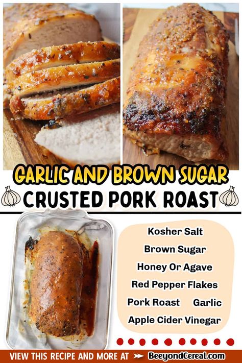 Garlic and brown sugar coated pork roast. Made in the oven with this super easy pork roast recipe, you can have a juicy and flavorful roast with hardly any effort! It doesn't get any more simple than this! Pork Sirloin Roast Oven, Sirloin Roast Oven, Pork Sirloin Roast Recipes, Oven Pork Roast, Easy Pork Roast, Sirloin Roast Recipes, Canned Green Bean Recipes, Pork Loin Recipes Oven, Pork Sirloin Tip Roast