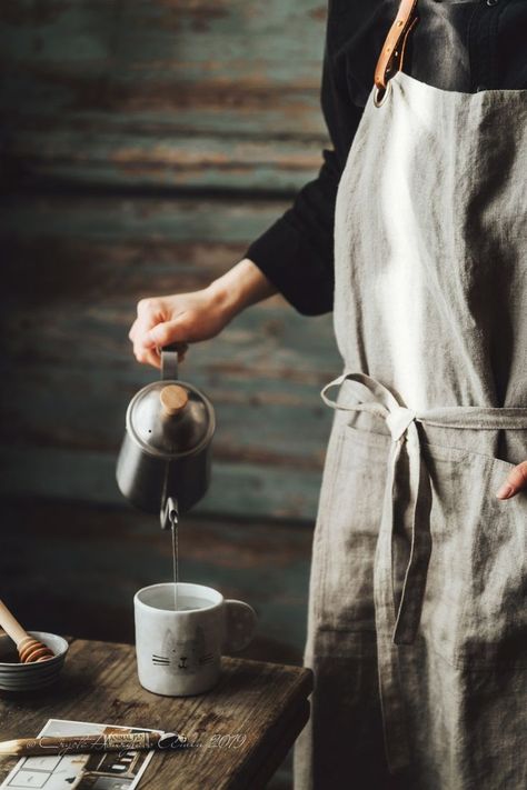 hot drink Figs Photography Food Styling, Apron Photoshoot Ideas, Apron Photography, Kitchen Shoot, Seasonal Baking, Moody Food Photography, Dark Food Photography, Garden Boots, Food Photography Inspiration