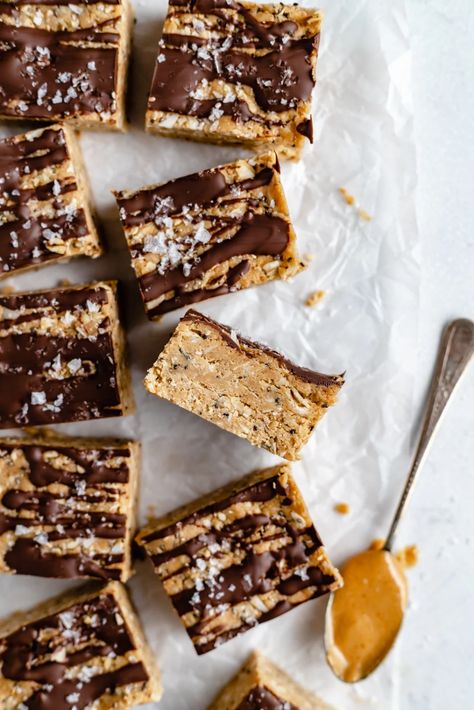 Chocolate Peanut Butter Bars, Breakfast Bars Recipe, Chocolate Protein Bars, Peanut Butter Protein Bars, Protein Bars Homemade, Healthier Alternatives, Protein Bar Recipes, Ambitious Kitchen, Coconut Chocolate