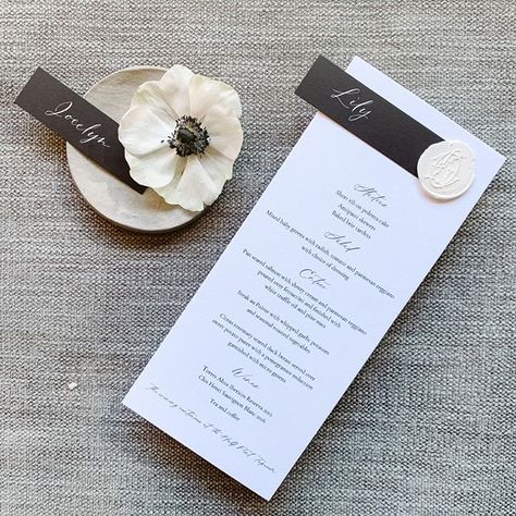 Wedding Menu And Place Card, Dinner Plating, Menu Place Cards, Rehearsal Dinner Menu, Wedding Menus Design, Calligraphy Place Cards, Saying Hello, Calligraphy Wedding Invitation, Wedding Decor Style