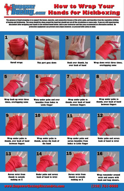 A step-by-step guide to wrapping hand for Kickboxing or Boxing at www.EmpowerBoxingAlexandria.com  This is only one of many methods possible and only based on what we teach. Talk to your instructor for more information on methods and advanced styles.  Wrapped with 180 inch hand wraps. Boxer Workout, Boxing Workout Beginner, Boxing Training Workout, Boxing Hand Wraps, Hand Wraps, Cardio Kickboxing, Kickboxing Workout, How To Wrap, Martial Arts Techniques