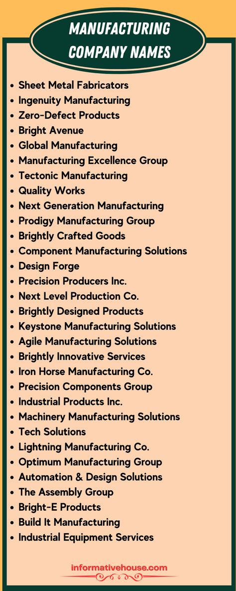 Maximizing Efficiency with Manufacturing Company Names! -InformativeHouse Unique Company Names, Company Names Ideas, Company Name Ideas, Unique Business Names, Name Boards, Creative Names, Name Inspiration, Names Ideas, Start Your Own Business