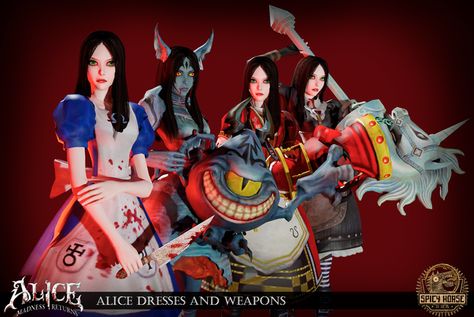 Alice Madness Returns Dresses and Weapons Sims 4 Cc Alice Madness Returns, Sims 4 Alice In Wonderland Cc, Full Body Outfits, Alice Costume, Madness Returns, Sims Clothes, Sims 4 Anime, Alice Liddell, Alice Madness Returns