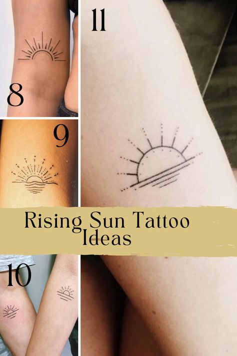 23 Sizzling Sun Tattoo Ideas + Designs - TattooGlee Sunshine Tattoo Small, Tiny Sun Tattoo, Rising Sun Tattoo, Simple Sun Tattoo, Rising Sun Tattoos, Sun Tattoo Ideas, Berg Tattoo, Sunrise Tattoo, Sun Tattoo Small