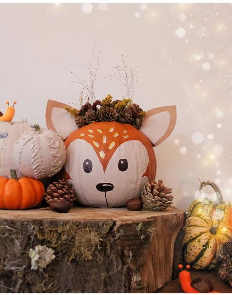 Pumkin Ideas For Kids Crafts, Thanksgiving Pumpkin Decorating Ideas, Pumpkin Painting Animals, Pumkin Decorate Ideas, Ideas For Painting Pumpkins, Unique Pumpkin Painting Ideas, Paint Pumpkins Kids, Fox Pumpkin, Decorating Pumpkins