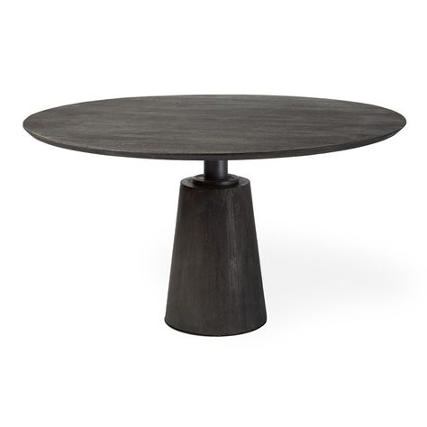 Maxwell Industrial Chic Round Dining Table | Belle Escape Wood Base Dining Table, Mango Wood Dining Table, Indian Mango, Round Wood Dining Table, Dark Wood Stain, Pedestal Dining Table, Solid Wood Dining Table, Wooden Dining Tables, Wood Dining Table