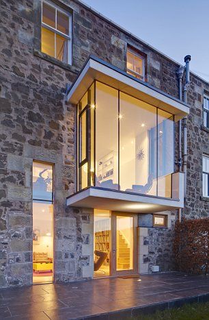 Modern Bay Window, Bay Window Exterior, Cottage Extension, Home Extension, Mountain Interiors, Fife Scotland, Luxury Boat, Old Stone Houses, Room Extensions