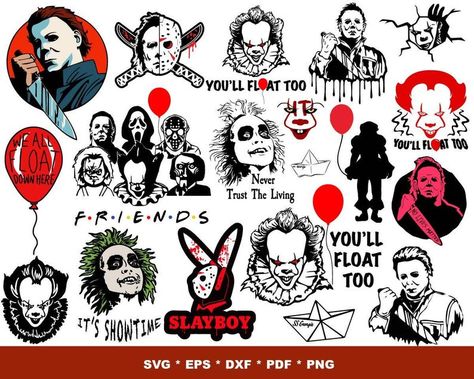 Movie Clipart, Horror Movie Svg, Svg Horror, You'll Float Too, Horror Movie Shirts, Raster Graphics, Vector Cut Files, Horror Characters, Vector Cut