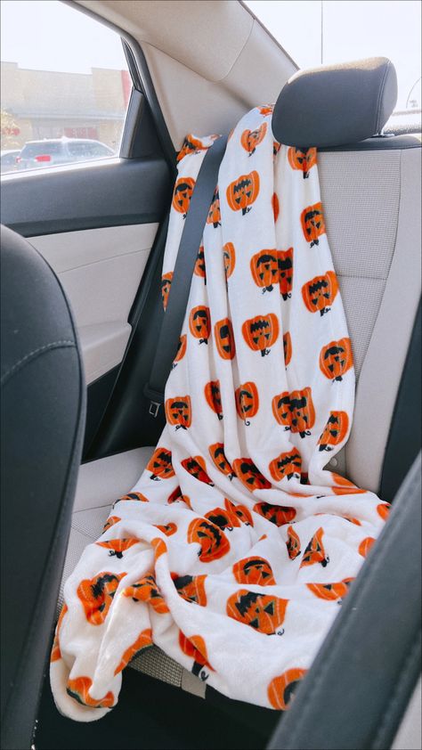 Pumpkin Blanket Aesthetic, Target Pumpkin Blanket, Fall Car Interior Decor, Car Fall Decor, Car Blanket Aesthetic, Halloween Car Decorations Interior, Fall Target Finds, Fall Car Decor, Halloween Car Decor