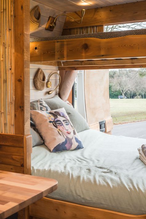 Explore how Isabella, a beautifully converted Citroën Relay campervan, cleverly incorporates family-friendly bunk beds without compromising on space.   Featuring a full-width double bed on the bottom and a comfortable single on top, this design utilizes reclaimed wood to create a cozy, inviting sleep area.   The thoughtful layout ensures ample head height for both beds, making it an ideal campervan bed idea for family vans.   Save this pin to inspire your next family-friendly campervan setup! Family Campervan Layout, Family Van Life, Single Loft Bed, Space Saving Bunk Bed, Van Conversion Layout, Family Van, Dream Camper, Campervan Bed, Converted Vans