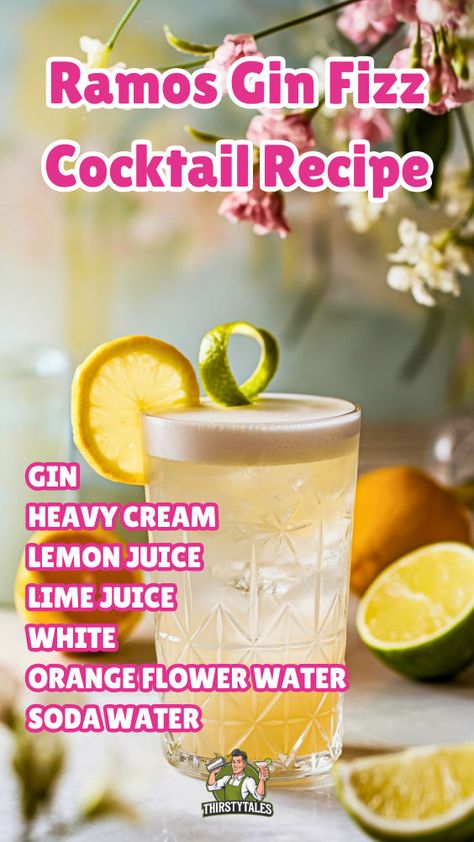 "Discover the ultimate Ramos Gin Fizz Cocktail Recipe, a classic delight perfect for cocktail parties! This refreshing drink combines gin, citrus, and egg whites for a creamy texture. Explore our Gin Fizz Recipe featuring egg whites for that signature frothy finish. Whether you're looking for Slow Gin Fizz Recipes or a unique cocktail with gin, this Ramos Fizz Recipe will impress your guests. Elevate your mixology skills with this must-try Gin Fizz Recipe! Ideal for any cocktail enthusiast!" Slow Gin Fizz, Cocktail With Gin, Gin Fizz Recipe, Ramos Gin Fizz, Gin Fizz Cocktail, Bourbon Sour, Fizz Cocktail, Cinnamon Whiskey, Apple Drinks