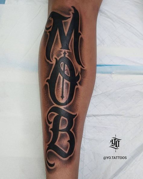 M.o.b Tattoo Design, Shading Around Words Tattoo, Mob Tattoo For Men, Nlmb Gang Tattoo, M.o.b Tattoo, N:ow Tattoo, Mob Tattoo Design, Mob Tattoo Ideas, Brick Tattoo For Men