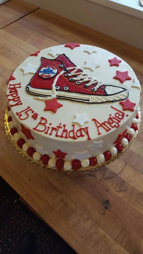 #cake #birthday #converse                                                                                                                                                                                 More Converse Birthday Party Ideas, Converse Themed Party Ideas, Sweet 16 Converse, All Star Birthday Cake, Tv Girl Converse, Converse Cake Ideas, Converse Party, Converse Cake, Sneaker Party