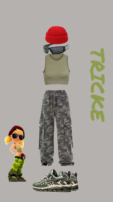 Subway Suffers Costumes, Subway Surfers Costume Trio, Subwaysurfer Costume, Trixie Subway Surfers Costume, Subway Surfers Outfit, Tricky Subway Surfers Costume, Easy Halloween Costumes Diy, Subway Surfers Costume, Camo Costume