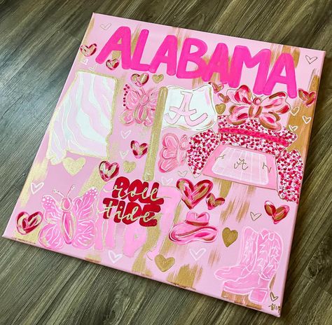 Canvas commission 🫶🏼🩷🌸 #alabama #rolltide #art #artwork #canvas Alabama Preppy Painting, Alabama Painting, Artwork Canvas, Roll Tide, Senior Year, College Art, Art Artwork, Sorority, Alabama