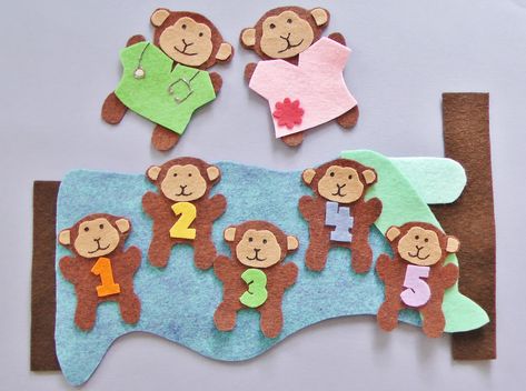 Sewing Baby Projects, Preschool Circle Time Activities, Felt Board Patterns, 5 Little Monkeys, Monkey Crafts, Felt Boards, Flannel Board Stories, Felt Board Stories, Five Little Monkeys