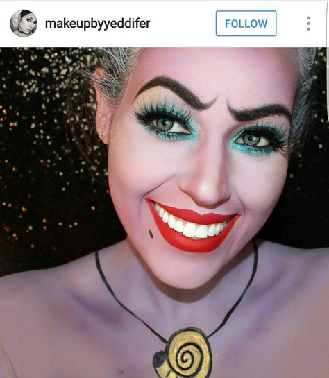 Ursula make up. Credit to @makeupbyyeddifer Ursula Makeup For Kids, Womens Ursula Costume, Easy Ursula Makeup Looks, Simple Ursula Makeup, Pretty Ursula Makeup, Diy Ursula Costume Women Easy, Ursula Hair Diy, Ursula Face Paint, Homemade Ursula Costume