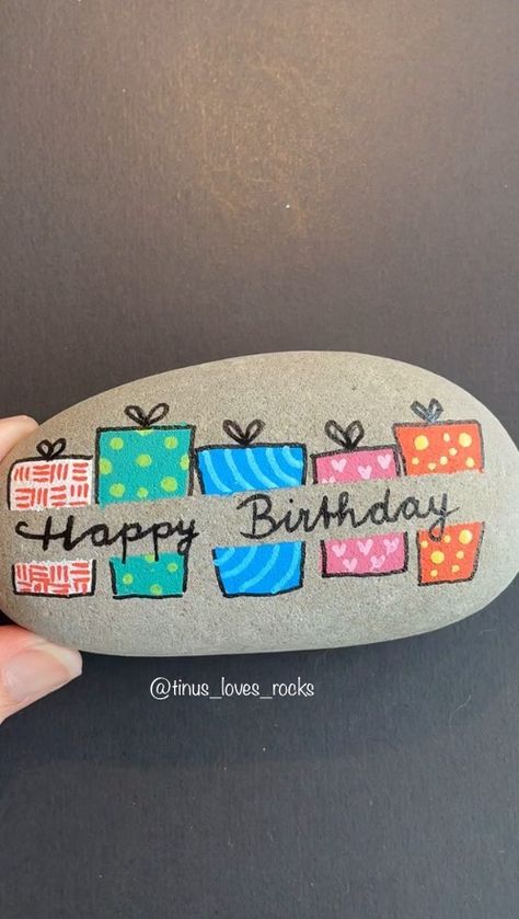 Martina Meister-Goossens | -A Happy Birthday to all of you who are celebrating- inspired by a happy birthday card. #tinuslovesrocks #artreel #reels #reelsvideo… | Instagram Birthday Rocks Painting Ideas, Rock Painting Ideas Birthday, Birthday Rocks, Happy Birthday Rock Painting, Happy Birthday Painted Rocks, Happy Birthday Stone Painting, Happy Birthday Painting, Birthday Painting, Tiny Cats