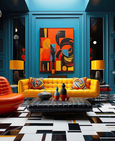 Room Tattoos, Estilo Kitsch, Living Room Color Combination, Maximalist Interior Design, Room Color Combination, Modern Home Interior, Luxury Living Room Decor, Retro Interior Design, Living Ro