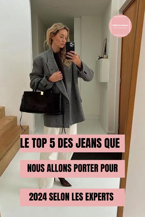 Quel jean choisir ? ce modèle taille haute aux jambes légèrement amples, de chez Zara (39,95 euros). Un look qui ne manque pas : associez-les à des vêtements sombres et contrastés. Avec un blazer oversize dans un ton neutre comme le gris, il n’y aura pas de droit à l’erreur. En touche finale, on adore la formule d’Anouk qui combine talons hauts et collants moulants. Pull & Bear, Aura, Porter, Zara, Blazer