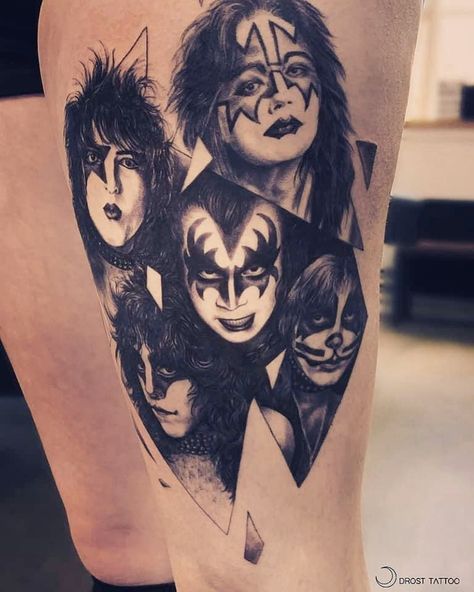 Paul Stanley Tattoo, Kiss Band Tattoo, Portrait Tattoo Sleeve, Banda Kiss, Hero Tattoo, Kiss Tattoos, Sport Tattoos, Lyric Tattoos, Chicano Tattoos