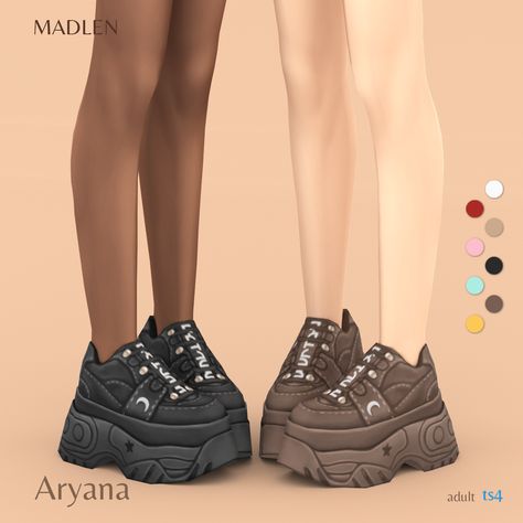 Aryana Sneakers | Madlen on Patreon Sims 4 Cc Platform Sneakers, Sims 4 Chunky Shoes, Chunky Platform Sneakers, Sims 4 Cas Mods, The Sims 4 Pc, Cc Clothes, Sims 4 Cc Shoes, Pelo Sims, Chica Cool