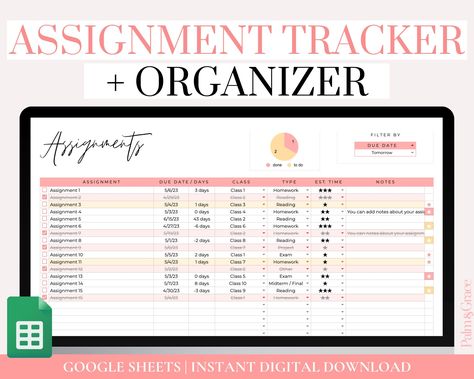 Google Sheets Assignment Tracker Spreadsheet, Digital Assignment Planner, Assignment Spreadsheet, Easy Homework Tracker, Homework Organizer freedownload #vacationplanner #budgetplannerworksheet #monthlyplannerprintabletemplates🌷. Assignment Spreadsheet, Homework Organizer, Budget Planner Worksheet, Digital Student Planner, College Assignment, College Homework, Assignment Tracker, Homework Tracker, Assignment Planner