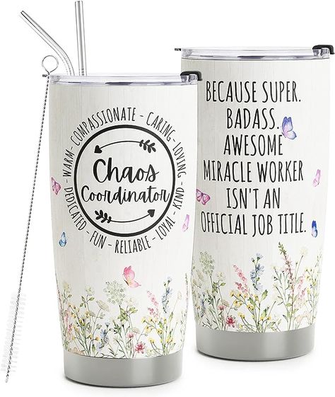 Chaos Coordinator Tumbler, Mug With Straw, Coworkers Birthday, Boss' Day, Chaos Coordinator, Quotes Disney, Moscato, Gifts For Boss, Metal Straws