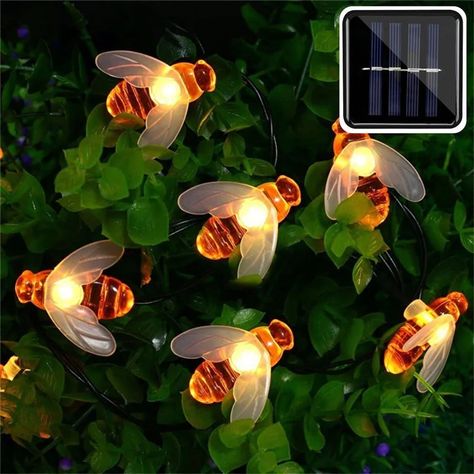 Led String Lights Outdoor, Honey Bee Decor, Patio Lights, Patio Fence, Solar String Lights, Path Lights, Light Garland, Bee Decor, Modern Art Deco