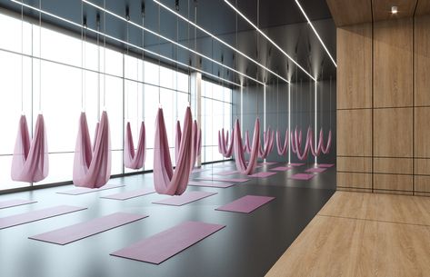 Ladies' Fitness Center Interior Design | Comelite Architecture Structure and Interior Design | Media - Renders - 11 | Archello Fitness Center Interior Design, Fitness Center Design, Fitness Lady, Air Yoga, Ladies Fitness, Studio Pilates, Yoga Studio Design, Gym Interior, Riyadh Saudi Arabia