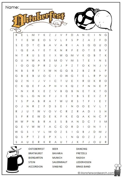 Oktoberfest Word Search Oktoberfest Coloring Pages, Oktoberfest Party Games, Octoberfest Party, Free Word Search Puzzles, Oktoberfest Decorations, Fall Science, Free Printable Word Searches, September Activities, October Fest