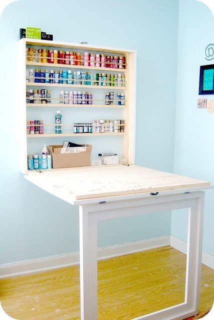 Craft Room Desk, Murphy Desk, Craft Room Tables, Ikea Craft Room, Fold Down Desk, Craft Table Diy, Ikea Crafts, Desk Diy, Folding Walls