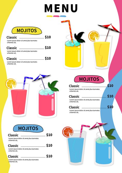 Color cocktail drink menu#pikbest#templates Lemonade Menu, Wine Plant, Summer Drink Menu, Peach Cocktail, Wireframe Design, Recipe Drawing, Menu Designs, Soda Drinks, Pink Cocktails