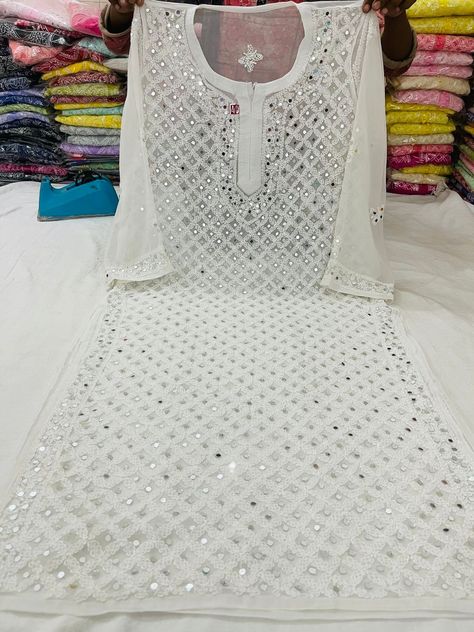 Mirror Work Chikankari Kurti, Mirror Work Fabric, Mirror Work Kurti, Chikankari Kurti, Kurti Designs Party Wear, Quick Outfits, Mirror Work, Kurti Designs, Indian Wear