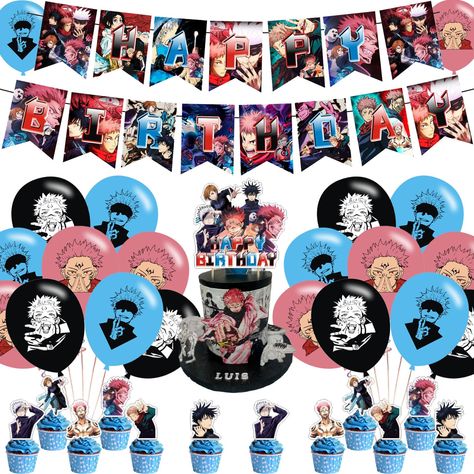 PRICES MAY VARY. 【Jujutsu Kaisen Party Package】:Jujutsu Kaisen party supplies including1Pc Happy Birthday banner,18Pcs latex balloons (3 types, 6 each) 12Pcs cupcakes and 1 big cake topper. 【Jujutsu Kaisen Party Favors】This party favor set can be a gift for birthday and Party Favors, it is also a good gift for fans who like Jujutsu Kaisen I believe they will be very happy and excited when they receive this gift. 【BEST GIFT FOR YOUR KID】This Jujutsu Kaisen Birthday Party supplies will make everyo Anime Theme Birthday Party, Jujutsu Kaisen Party Ideas, Jujutsu Kaisen Birthday Party Ideas, Anime Themed Birthday Party, Jjk Birthday, Anime Birthday Party Ideas, Jujutsu Kaisen Birthday, Anime Birthday Party, Big Cake