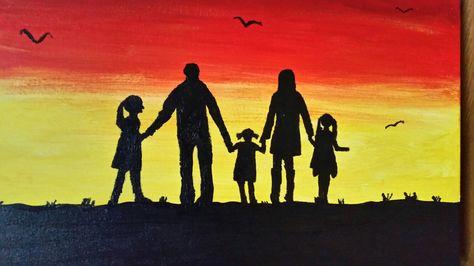 Acrylic shadow painting of our family. On canvas. Family Silhouette Painting, Painting Ideas Family, Family Art Painting, Family Painting Ideas Diy Canvas, Family Painting Ideas, Family Canvas Painting, Sister Painting, Couples Canvas Painting, Painting Family