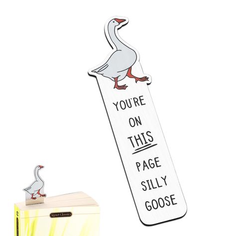 PRICES MAY VARY. 【Fun & Functional Bookmark】Make reading more fun, make every reading an expectation. Cute goose design and engraved with humorous words" You're on this page, silly goose." This cute book marker is perfect for female book lovers and teen bookish, it enhances the reading experience. Cute silly goose will accompany you on countless reading journeys, becoming a reliable companion. Cute book marks for reading women kids and funny gifts for readers book lovers women, bookish girls, bo Funny Book Mark Ideas, Diy Gifts For Teachers From Students, Trending Bookmarks, Bookmark Puns, Bookish Things Book Lovers, Gift Ideas For Readers, Library Accessories, Funny Bookmarks, Reading Teacher Gifts