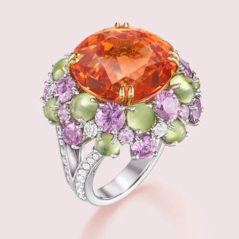 Winston Candy by Harry Winston | Harry Winston Tsavorite Garnet Ring, Harry Winston Jewelry, Mandarin Garnet, Candy Ring, Green Tourmaline Ring, Spessartite Garnet, Pink Sapphire Ring, Harry Winston, Garnet Jewelry