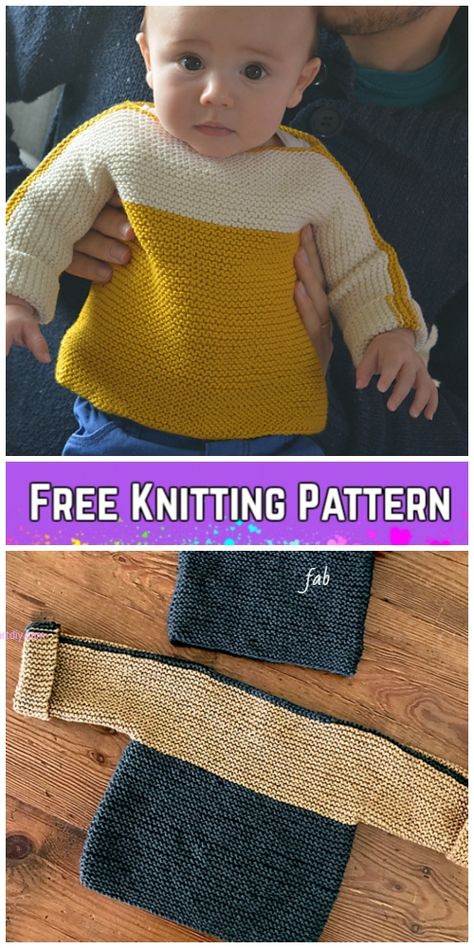 Knit Easy Garter Stitch French Macaroon Baby Sweater Pullover Free Knitting Pattern Pola Sweater, Sweater Free Knitting Pattern, Easy Baby Knitting Patterns, Baby Cardigan Knitting Pattern Free, Knitting Patterns Free Sweater, Baby Sweater Patterns, Pull Bebe, Baby Sweater Knitting Pattern, Knit Baby Sweaters