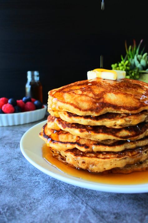 100% Whole Wheat Buttermilk Pancakes - Kitrusy Whole Wheat Buttermilk Pancakes, Buttermilk Pancakes Fluffy, Whole Wheat Pancakes, How To Make Buttermilk, Homemade Nutella, Cinnamon Milk, Mediterranean Food, Buttermilk Pancakes, Weekend Breakfast