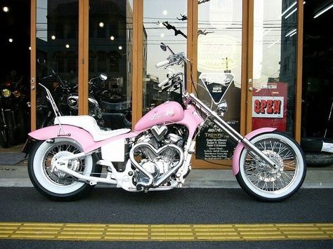 Pink Motorcycle love the heart in the pipes Pink Motorcycle, Motos Harley, Pink Bike, Pretty Bike, Fav Color, Hot Bikes, Pink Car, Cool Motorcycles, Biker Chick