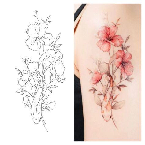 Hydrangea Tattoo, Tiny Flower Tattoos, Poppy Tattoo, Coy Fish, Tattoo Board, Poppies Tattoo, Koi Fish Tattoo, Minimalist Flowers, Tattoo Stencil