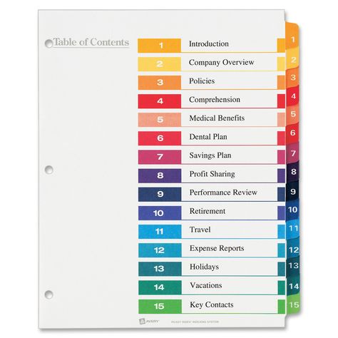 Avery+Ready+Index+Table+of+Contents+Template Index Template, Table Of Contents Design, Word Table, Table Of Contents Template, Binder Templates, File Folder Labels, Table Template, Table Of Contents Page, Binder Dividers