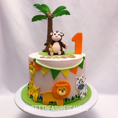 Safari Cake Design Jungle Animals, Jungle Theme Birthday Cake Simple, Safari Cake Simple, Safari Birthday Cake Simple, Jungle Theme Birthday Party Cakes, 1 Shape Cake, Simple Safari Cake, Safari Cake Design, Zoo Theme Birthday Cake