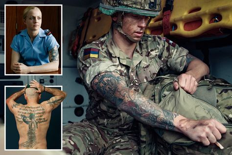 Honourable meaning of soldiers, sailors and airmen's tattoos revealed in poignant Royal British Legion exhibition Royal Marines Tattoo, British Army Tattoo, Us Army Tattoos, Police Tattoo, British Tattoo, Marine Tattoo, Soldier Tattoo, Army Museum, Army Tattoos