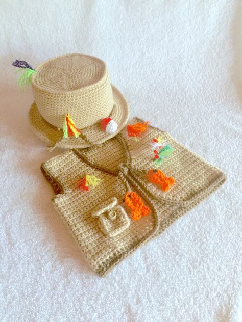 Crochet Fishing, Fishing Outfit, Baby Fish, Fishing Hat, Baby Crochet, Fishing Outfits, Crochet Baby, Burlap Bag, Reusable Tote