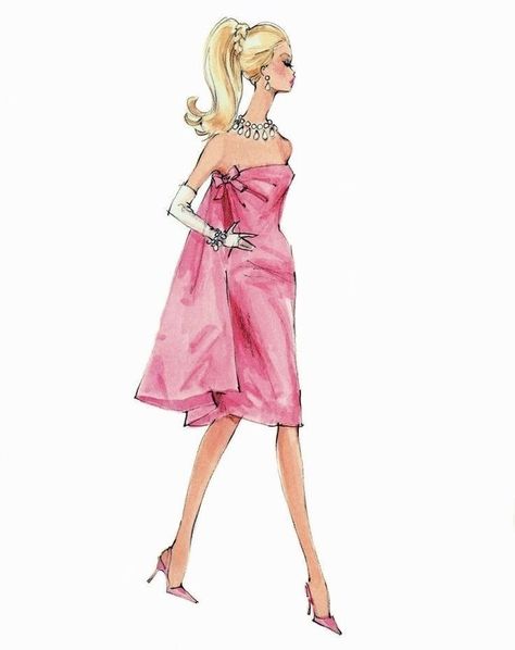 Vintage Fashion Sketches, Barbie Fashion Sketches, Barbie Vintage, Fashion Sketches, Barbie Fashion, A Woman, Vintage Fashion, Birthday, Pink