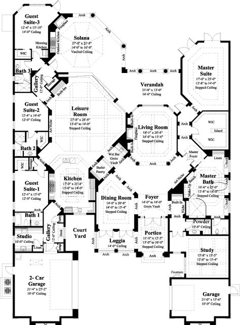 Pillar House, Bathroom Mediterranean, Mediterranean Style House Plans, Mediterranean House Plans, Mediterranean Home Decor, Luxury House Plans, Mediterranean Home, Courtyard House, Mediterranean Homes