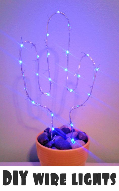 How to make a wire cactus light or any other shape you want!  #cactus #light #wire #diy Cactus Humor, Wire Cactus, Arizona Party, Cactus Lamp, Diy Lights, Cactus Light, Diy Cactus, Wire Lamp, Cactus Craft