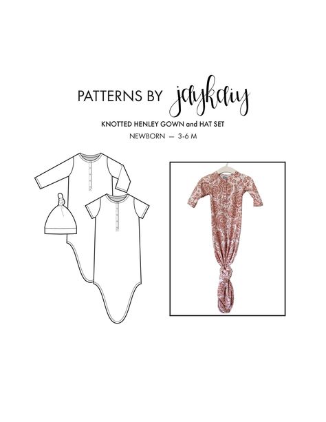 Newborn Gown Pattern Free, Knotted Gown Pattern Free, Newborn Patterns Sewing, Set Sewing Pattern, Layette Pattern, Sewing Nook, Newborn Pattern, Baby Olive, Toddler Sewing Patterns